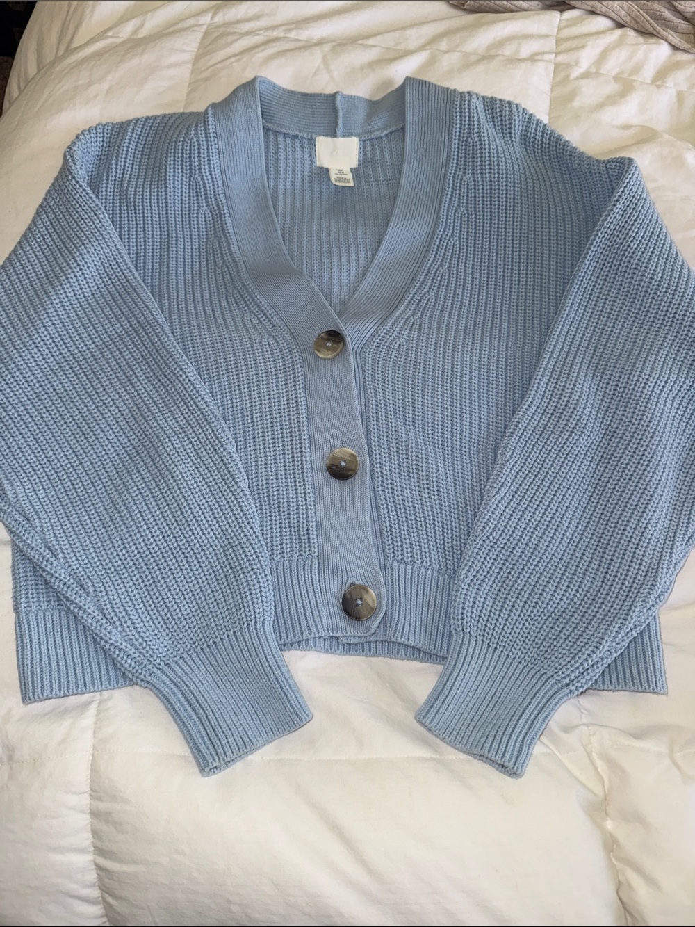 H&M Light Blue V-Neck Button Knit Sweater